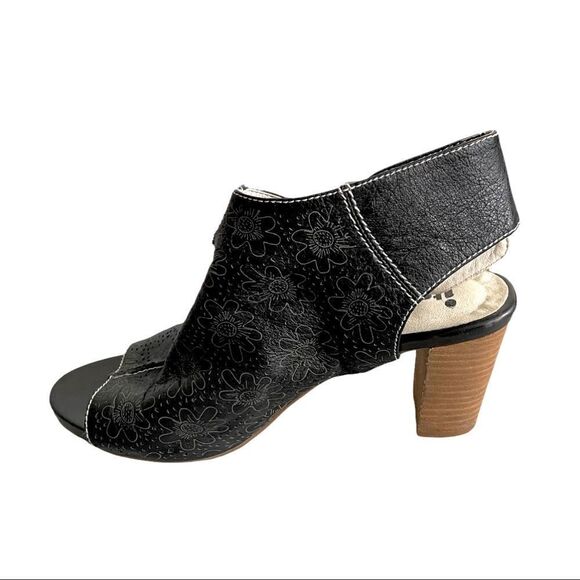 ITALMODA Leather Sling Back Open Toe Sandals Shoes Heel Floral Design Black 41 - Picture 6 of 12